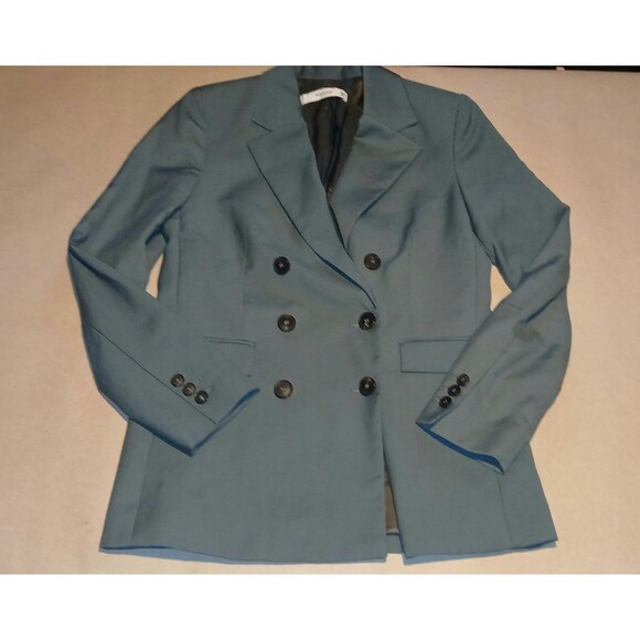 Mango Basics Silky Double-Breasted Blazer Sz Small Womens Soft Teal Blue MNG - Picture 2 of 11